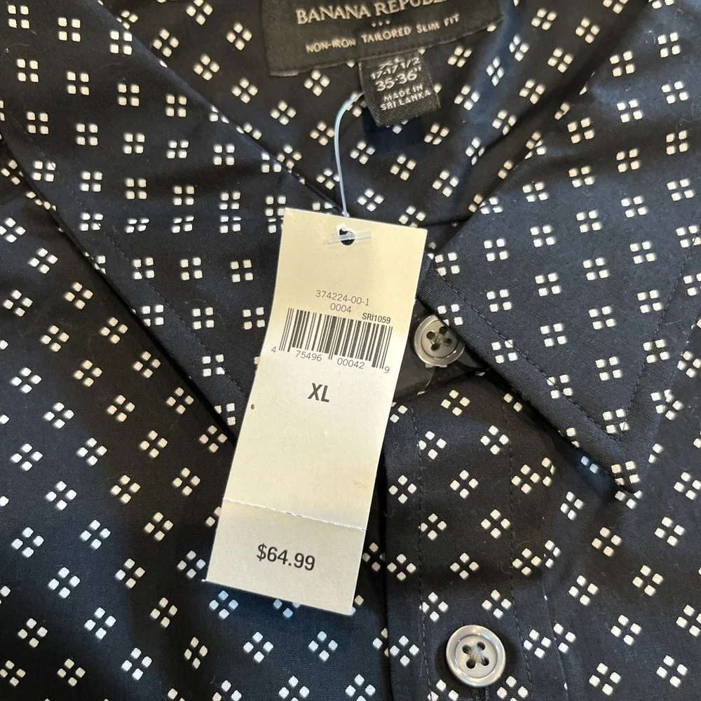 NWT - Banana Republic Men's Black Tailored Slim Fit AOP Dress Shirt Sz XL